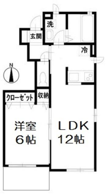 フレシア北町B棟(1LDK/1階)の間取り写真