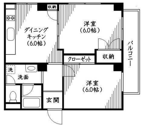 ファミール築地(2DK/5階)の間取り写真