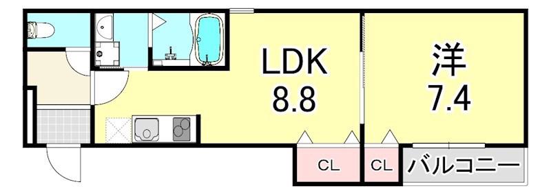 フジパレス長洲公園III番館(1LDK/2階)の間取り写真