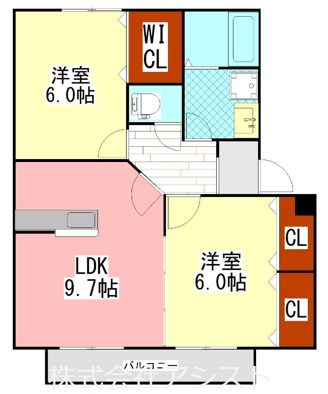 ティーハウス(2LDK/1階)の間取り写真