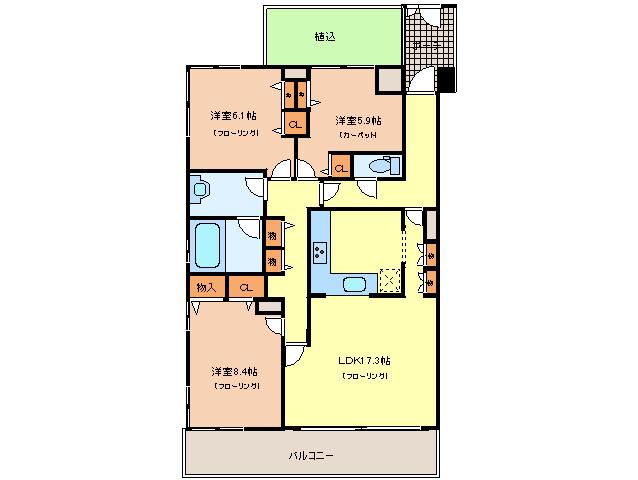 グランドメゾン苦楽園 北棟(3LDK/2階)の間取り写真