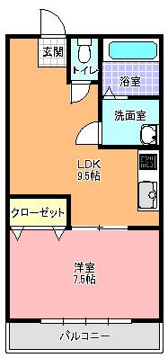 スカイコート(1LDK/2階)の間取り写真
