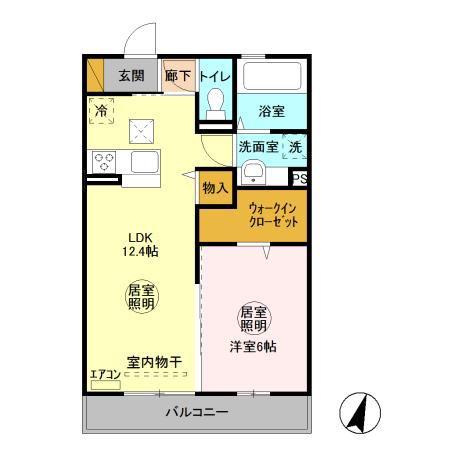 グランディール見川 A(1LDK/1階)の間取り写真
