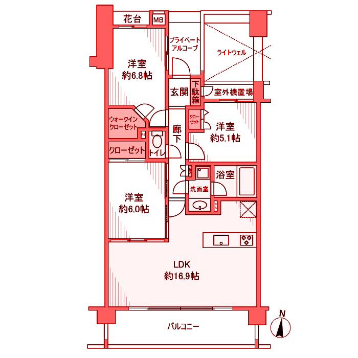 クレッセント武蔵小杉(3LDK/3階)の間取り写真