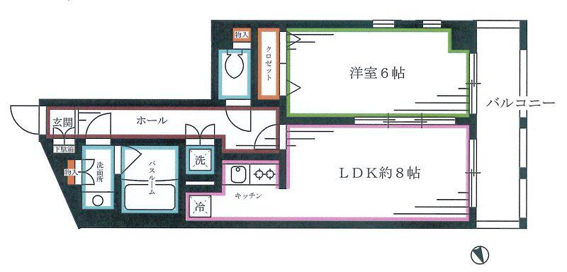 レベント高円寺(1LDK/4階)の間取り写真