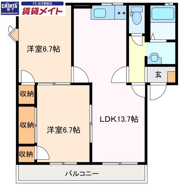 カーサ江島 D(2LDK/1階)の間取り写真