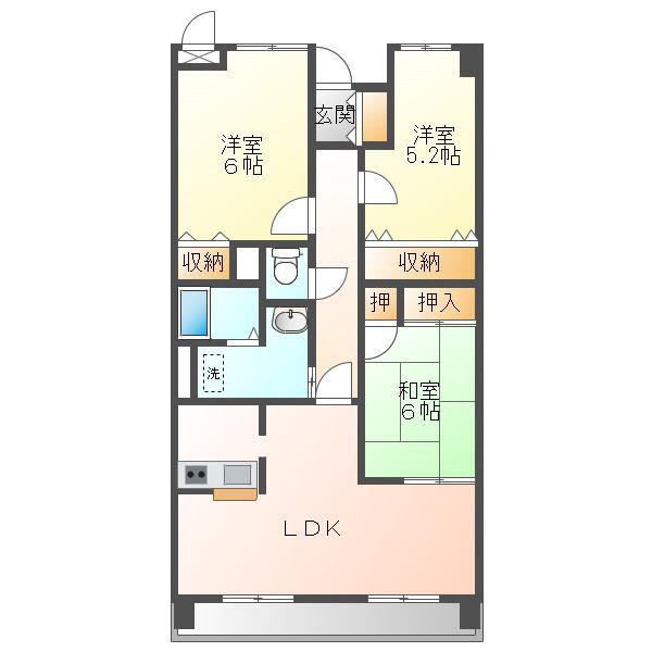 スカイパレス高柳(3LDK/4階)の間取り写真