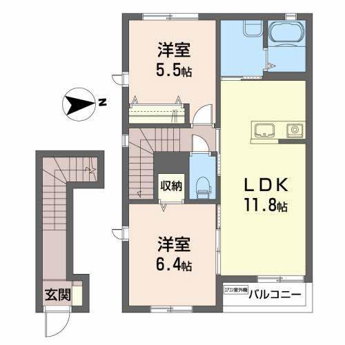 サン・グランメールA(2LDK/2階)の間取り写真