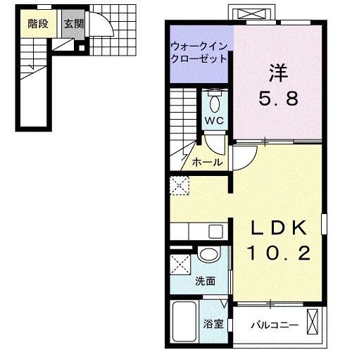 ベルシエロ B(1LDK/2階)の間取り写真