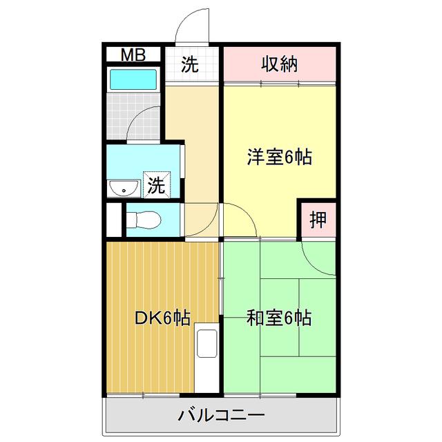 高須グランドハイツ(2DK/4階)の間取り写真