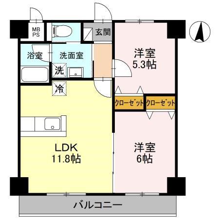 FREESIA(2LDK/3階)の間取り写真