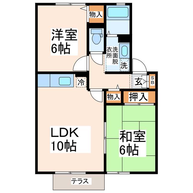 セジュール一ツ木(2LDK/1階)の間取り写真