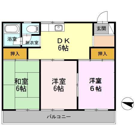 長瀬第三マンション(3DK/2階)の間取り写真