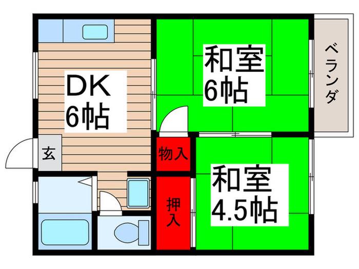 ニューセントヒルズ(2DK/2階)の間取り写真