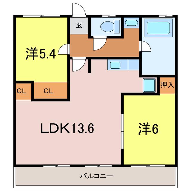 マンション都(2LDK/2階)の間取り写真