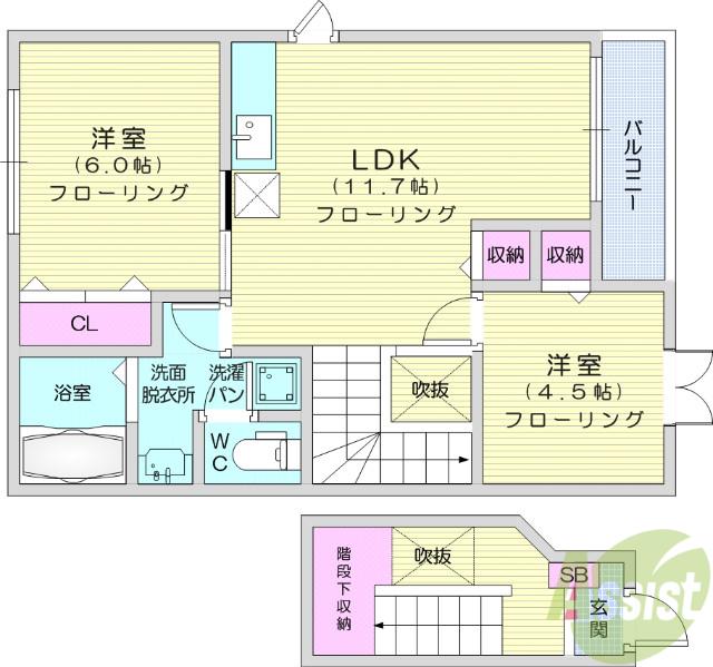 グリーンフィールドE棟(2LDK/2階)の間取り写真