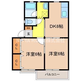 アゼリアコートE(2DK/1階)の間取り写真
