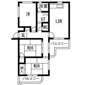 ドエル南塚口 B棟(3LDK/4階)の間取り写真