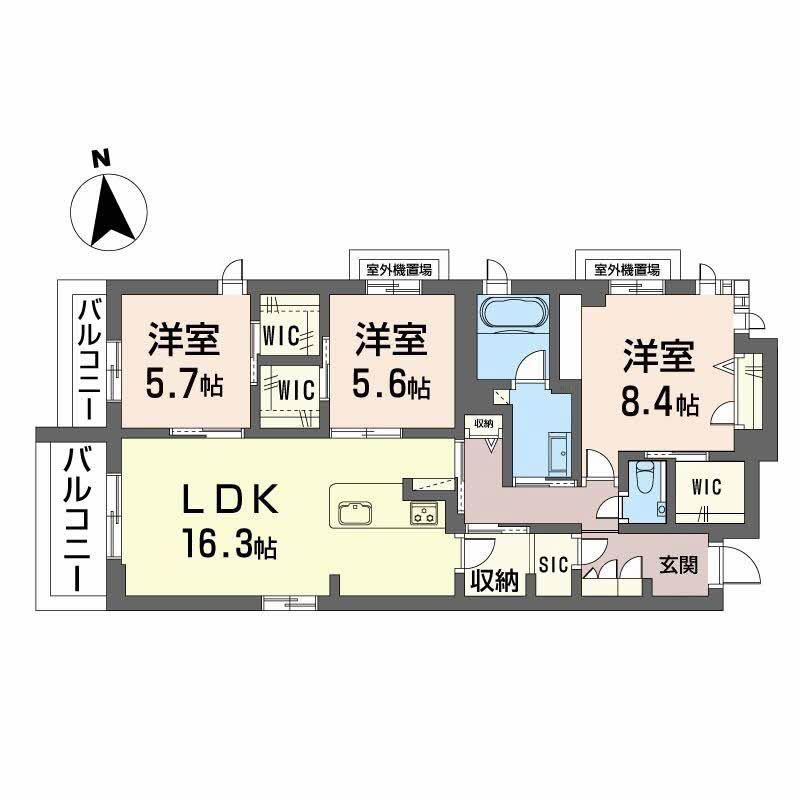 シャーメゾン夕陽丘(3LDK/4階)の間取り写真