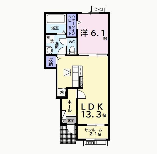 エクセレント アークI(1LDK/1階)の間取り写真