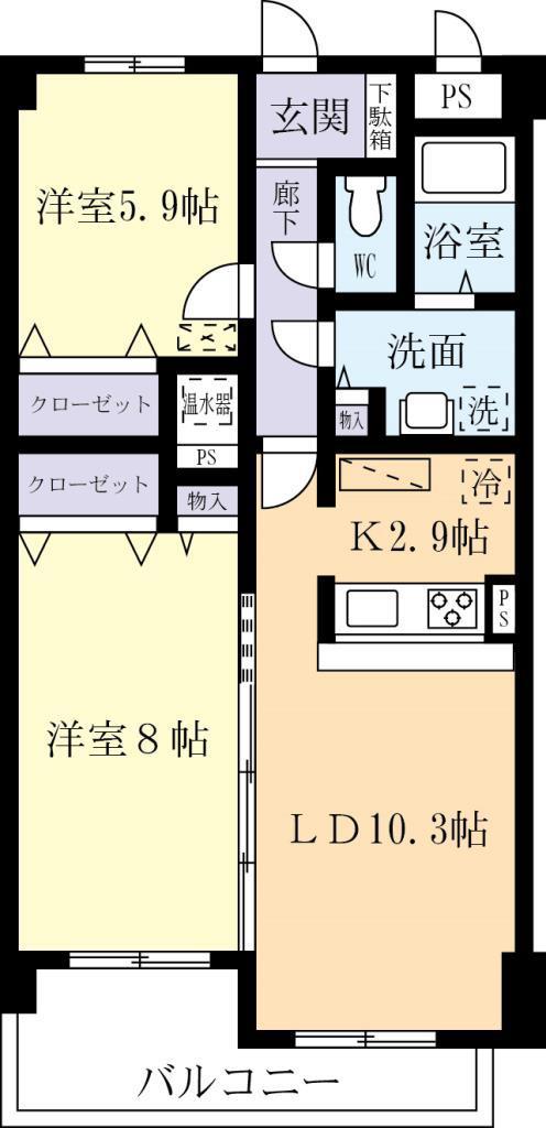グリシーヌ ヴィラ ツクバ(2LDK/2階)の間取り写真