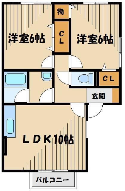 リーベンスB棟(2LDK/1階)の間取り写真