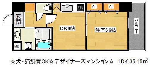 プレジール三ノ宮2(1DK/9階)の間取り写真