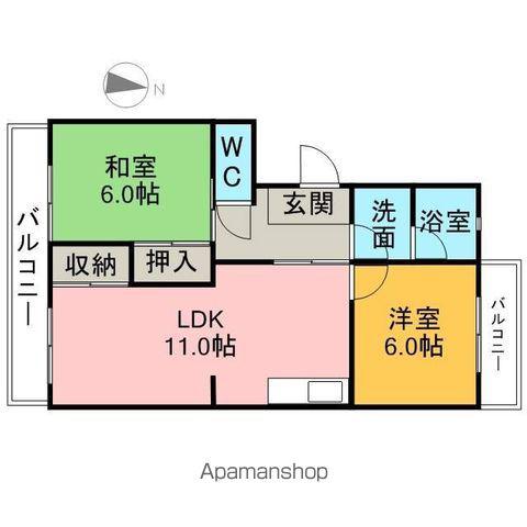 グレイスカリガネ(2LDK/3階)の間取り写真