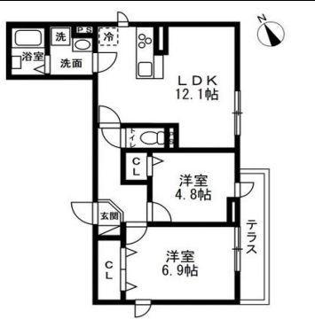 SOLANA藤沢(2LDK/1階)の間取り写真