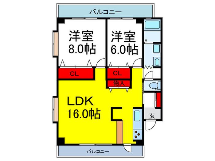 ソアールグリーンヒル(2LDK/3階)の間取り写真