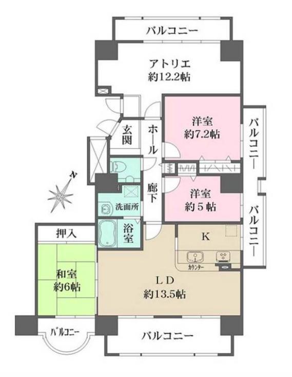 RICウエストコート4番街523号棟(3LDK/13階)の間取り写真
