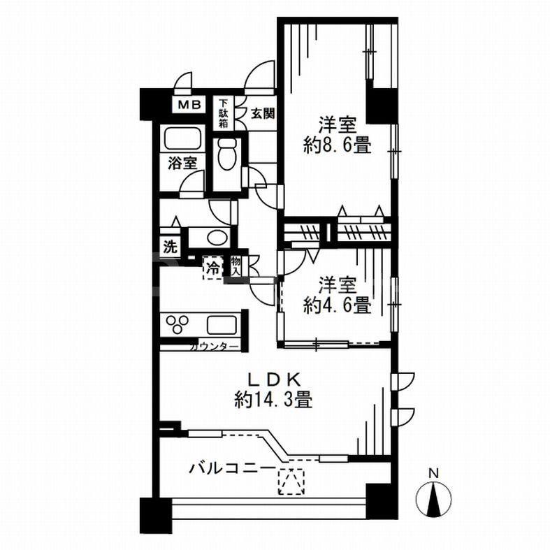 ラナイタウンルネッサンスグランドハイライズ(2LDK/9階)の間取り写真