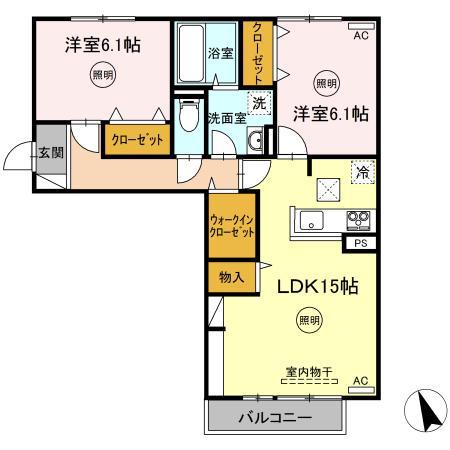 DーROOM かふう(2LDK/1階)の間取り写真
