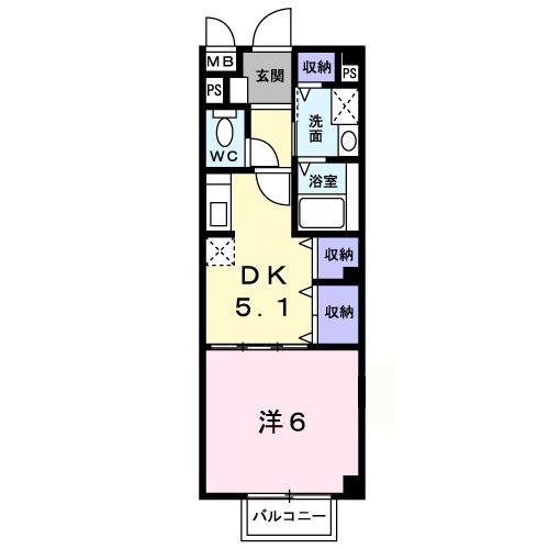 グランソレイユ(1DK/2階)の間取り写真
