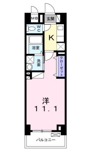 ラピスラズリ(1K/4階)の間取り写真