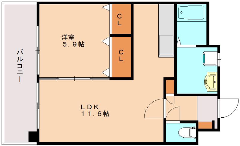 ボヌール福重(1LDK/4階)の間取り写真