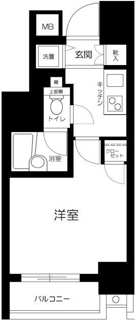 パークウェル市ヶ谷(1K/2階)の間取り写真