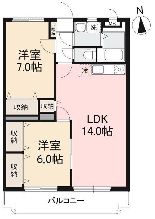 ベルティオンTK(2LDK/1階)の間取り写真