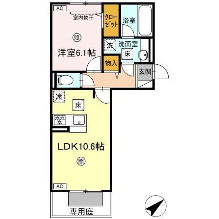 NEST PIECE 原町(1LDK/1階)の間取り写真