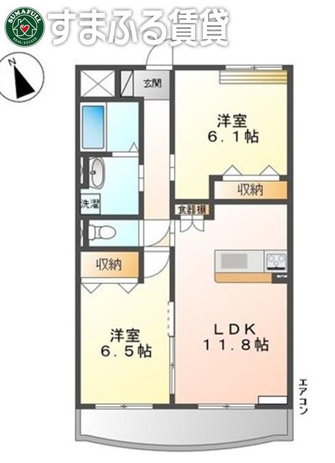 AGUN(2LDK/3階)の間取り写真