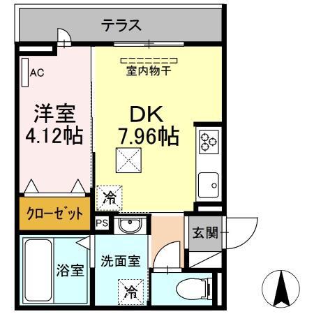 つむぎテラシア 弐番館(1DK/1階)の間取り写真