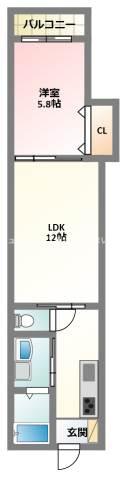 クリエオーレ大久保町(1LDK/2階)の間取り写真
