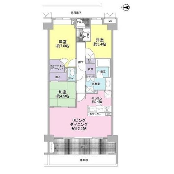 MAISON GLANZ-WELLITH ANDOU(3LDK/1階)の間取り写真