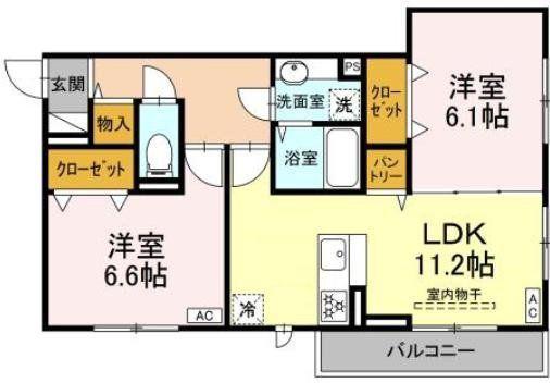 SUNNY HILLS A棟(2LDK/2階)の間取り写真