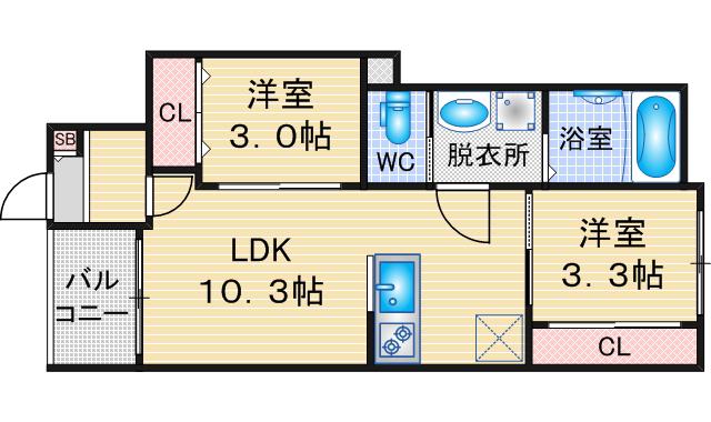 REGALEST鶴舞(2LDK/3階)の間取り写真