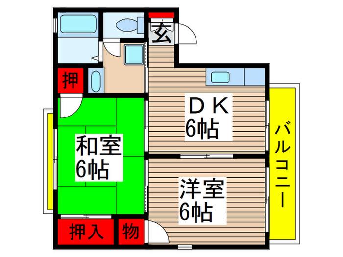 ペアグレースサクラ B(2DK/1階)の間取り写真