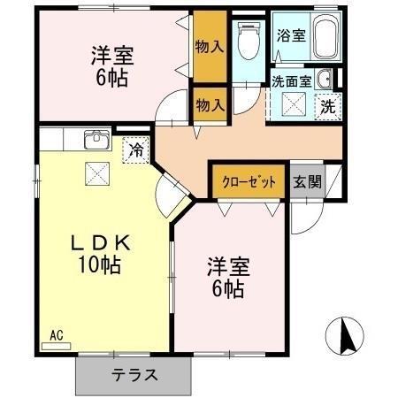 JUN HOUSE D棟(2LDK/1階)の間取り写真