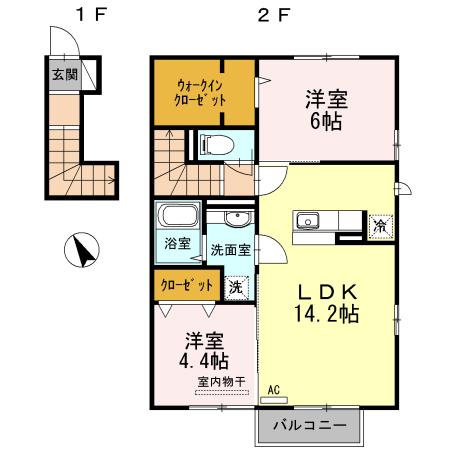 WOODSHOUSE天神(2LDK/2階)の間取り写真