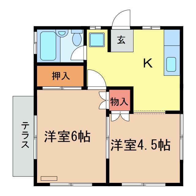 モンパレス下館5棟(2K/1階)の間取り写真