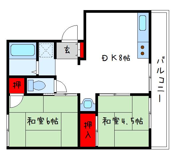 藤井ハイツB(2DK/2階)の間取り写真